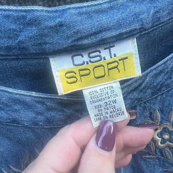 Denim Tunic Top Womens 32W Cottagecore Long Top Embroidered Floral Casual - Picture 3 of 8